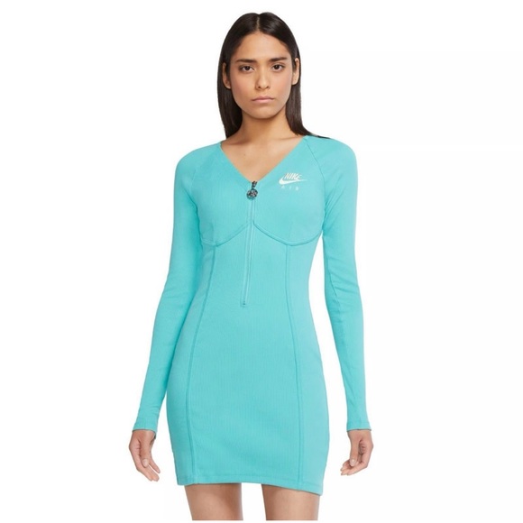 Nike Dresses & Skirts - Nike Air Ribbed Long Sleeve Teal 1/2 Zip Athletic Dress